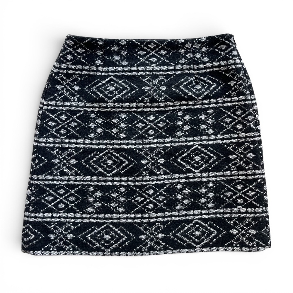 LOFT Womens Sz 0 Black White Geometric Diamond Wool Blend Mini Skirt Preppy Chic